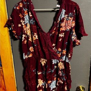 Xhilaration Burgundy Floral Mini Dress